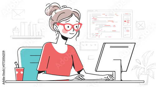 Professional Woman Developing Software App Vector Illustration