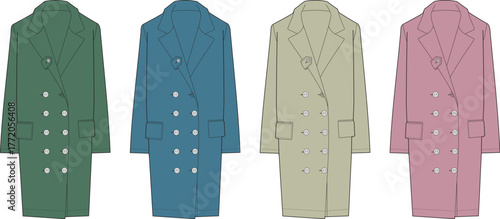 Colorful Double-Breasted Overcoat Collection Fashion Illustration