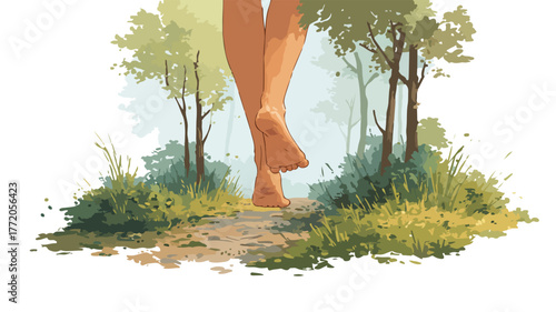 Bare Feet Walking in a Clearing Vector Illustration