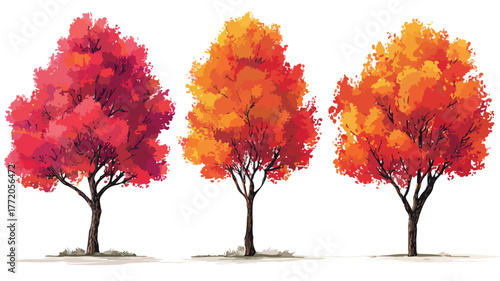 Vibrant Autumn Trees Vector Illustration Collection