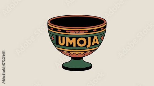 Illustration of a unity cup with the word "UMOJA" on it.