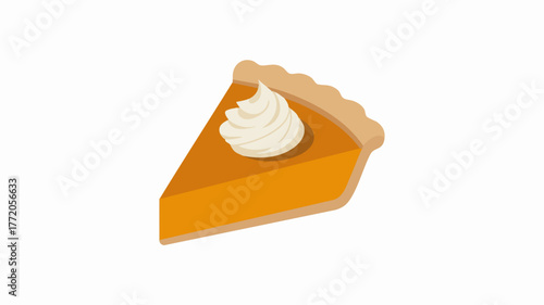A delicious slice of pumpkin pie with whipped cream on a white background, ready for dessert.