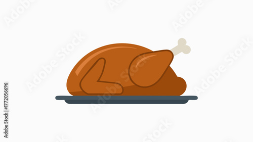 A whole roasted turkey or chicken with a golden-brown skin served on a dark platter, isolated on a white background.