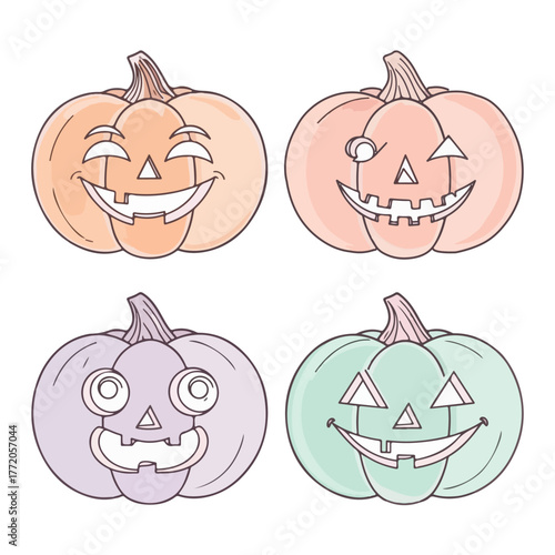 Pastel-Halloween-pumpkin-faces-hand-drawn