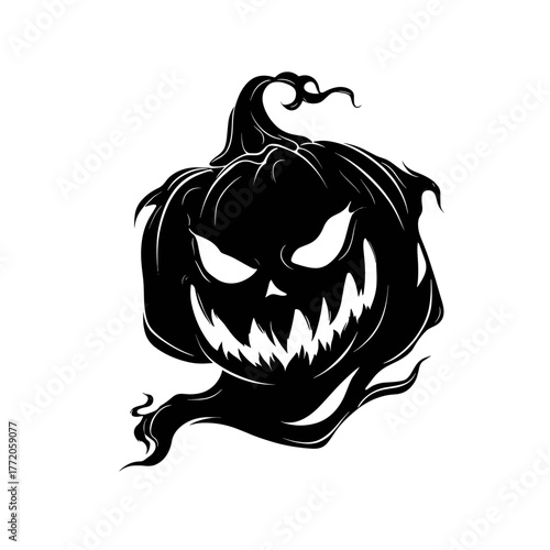 Scary Halloween Pumpkin Ghost Vector Clipart, Logo, Icon