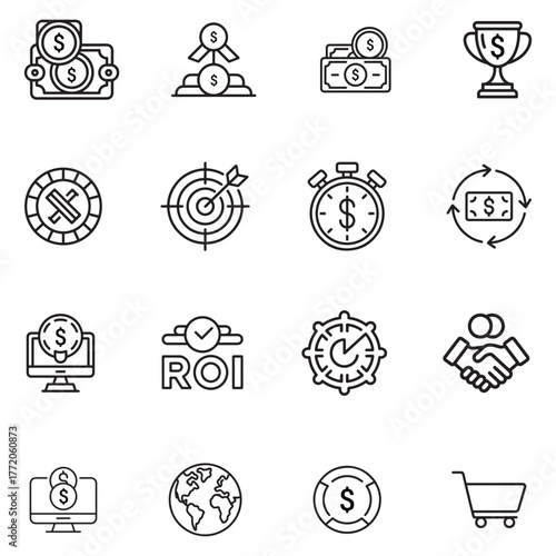 Collection of profitable business icons in silhouette style