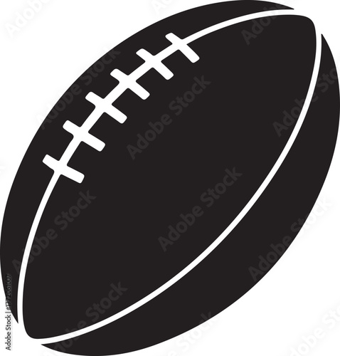 Black and white silhouette illustration of a football with white laces american football