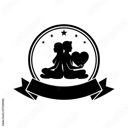 Vector art of silhouette of a couple sitting back to back