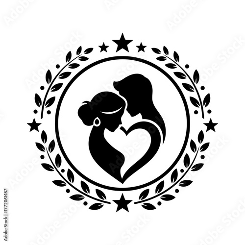 Vector art of romantic couple in laurel wreath