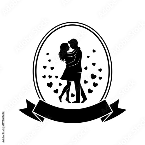 Vector art of silhouette of a couple in love hugging