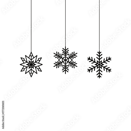 Vector art of three snowflakes hanging for winter decoration