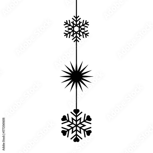 Vector art of snowflake and star hanging for winter decoration