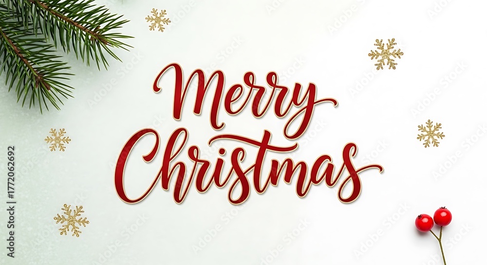 Fototapeta premium greeting card with Merry Christmas written in red, and white background