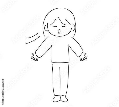 深呼吸をする手描きの女性のイラスト