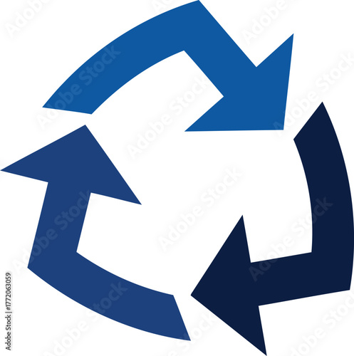 Recycle symbol three blue arrows loop eco friendly concept design