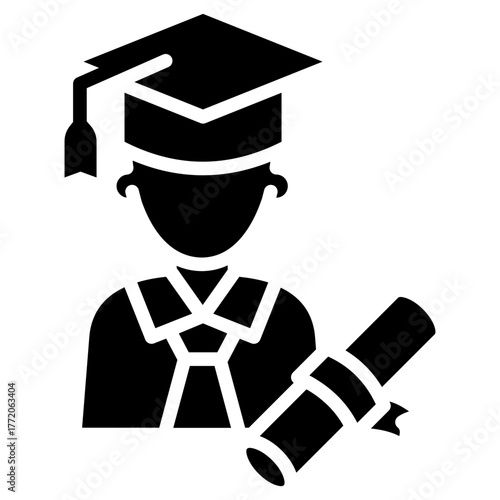 Graduation Student with Diploma Solid Glyph Icon for Academic Ceremony and Success