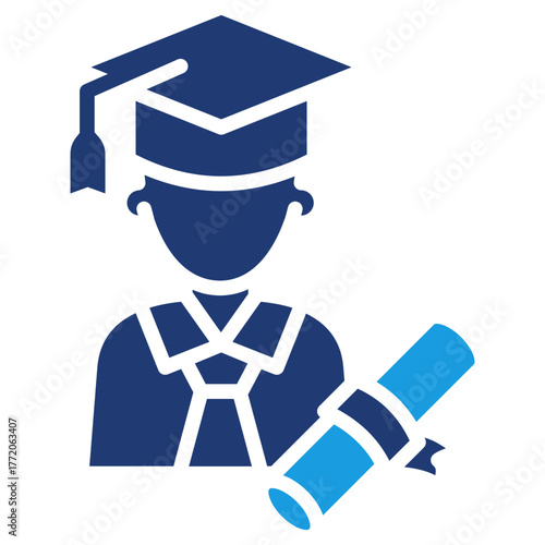 Blue Graduation Student with Diploma Glyph Icon for Education and University Success