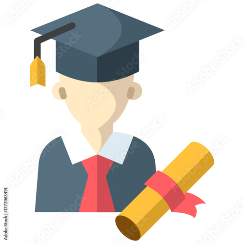 Flat Graduation Student Holding Diploma Icon for Education, University, and Academic Success