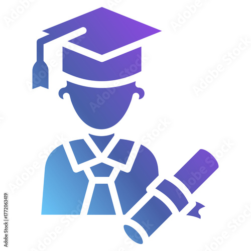 Gradient Filled Graduation Student with Diploma Glyph Icon for Academic Achievement