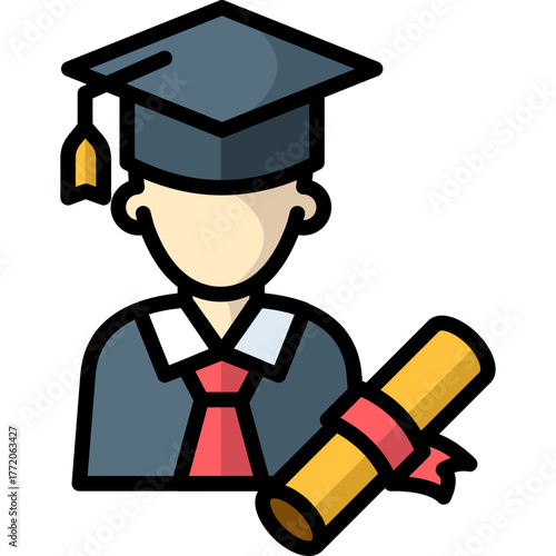 Colorful Lineal Graduation Student with Diploma Icon for Education and Academic Ceremony