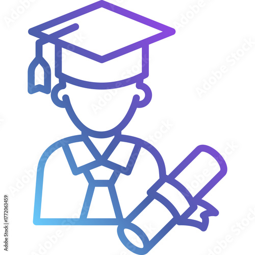 Gradient Line Graduation Student with Diploma Icon for Education and University Ceremony