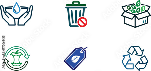 Sustainability Icons Set for Eco Friendly Lifestyle and Conservation Efforts