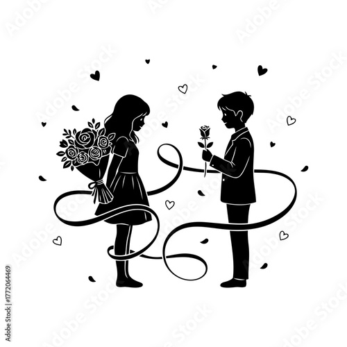 Vector art of couple in love with ribbon for decoration