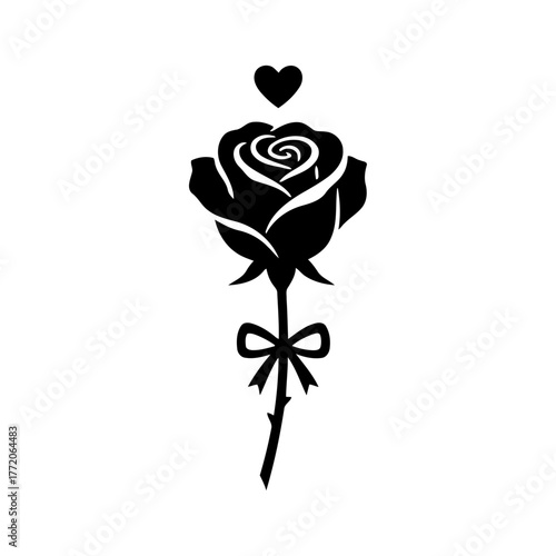 Vector art of elegant rose flower silhouette with heart for design