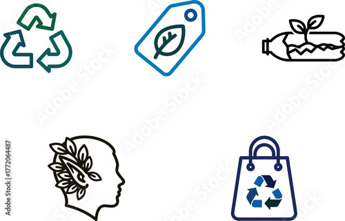 Sustainability and Environmental Awareness Icons Representing Recycling Eco Friendly Practices