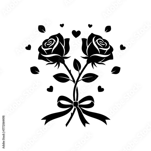 Vector art of two roses with bow design for valentines day