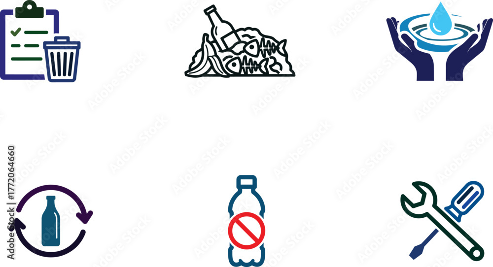 Fototapeta premium Ecological icons set environment protection and conservation concept vector illustration