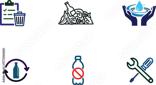 Ecological icons set environment protection and conservation concept vector illustration