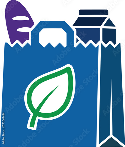 Sustainable grocery shopping with fresh bread milk and eco bag design