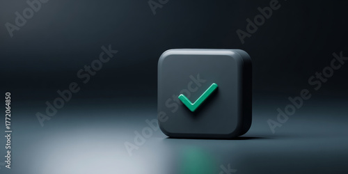 Wallpaper Mural A green check mark on a black square button with rounded edges and soft shadows around it, against a dark background Torontodigital.ca