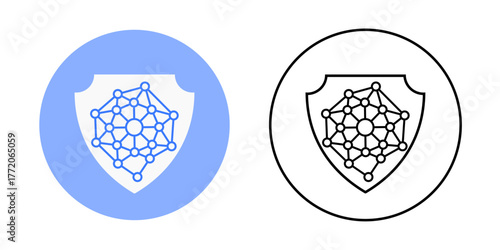Privacy bubble network icon showing small connected dots surrounded by a translucent shield bubble. Great for illustrating secure communication, protected data sharing, and private network systems.
