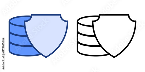 Data masking shield icon featuring a database cylinder partially covered by a shield. Perfect for illustrating data protection, anonymization systems, and information security controls.