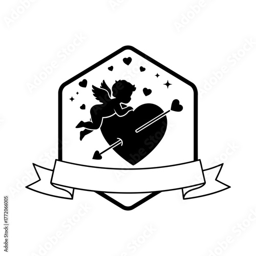 Vector art of cupid with arrow through heart for valentines
