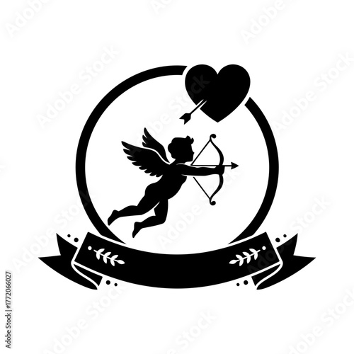 Vector art of cupid shooting an arrow through a heart