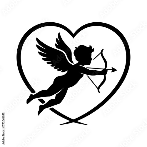 Vector art of cupid flying in heart shape for valentines day