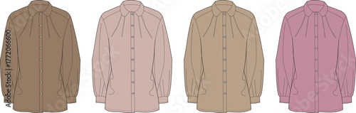 Set of four classic long-sleeved button-up shirts in assorted earthy and pastel shades for versatile wardrobe options