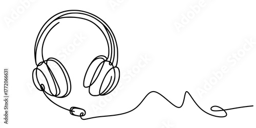 Minimalist Sound: Headset in Motion, This elegant sketch captures the essence of audio tools through a single flowing line