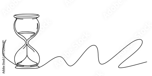 Moments in Motion: Time Unfolded, A black-and-white illustration of time’s journey, rendered in continuous line art.