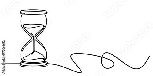 Flow of Time: A Minimalist Journey,A minimalist line drawing of an hourglass with a flowing wavy line, symbolizing the passage of time