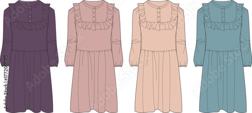 Charming Dresses Four Elegant Dresses in Various Shades for Fashion Enthusiasts