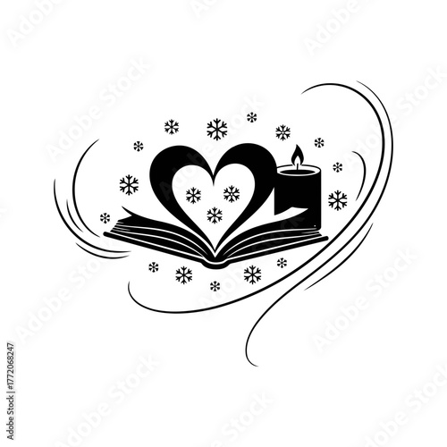 Vector art of open book with heart shape and candle