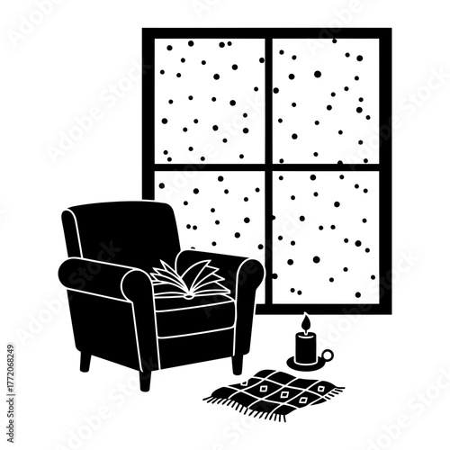 Vector art of cozy armchair with a book by the window