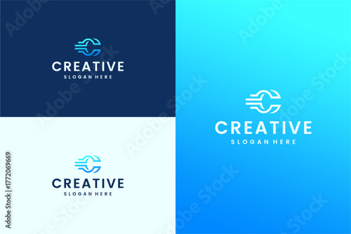 Set of abstract letter C logo design template. icon for technology, internet, digital.