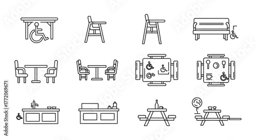 restaurant accessibility icons accessible seating  tables providing inclusive options in dining areas catering to diverse needs for all patrons