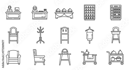 restaurant interior design elements reception desks buffet wine rack coat rack chairs room service trolley catering cart for promotion material.