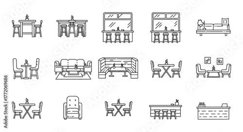 Restaurant interior design showing furniture layouts for cafe with tables chairs  couches promoting design planning  hospitality decor solutions.